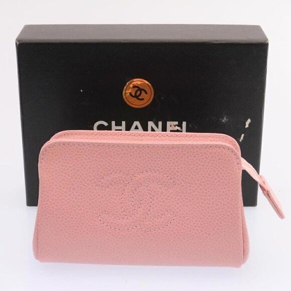 CHANEL COCO Mark Coin Purse Pouch Leather Pink CC - Picture 12 of 15